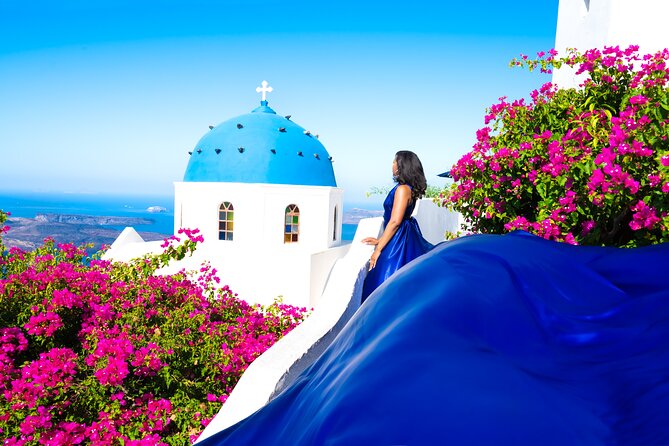 1-Hour Flying Dress Photoshoot, Instagram spots - Meeting at Agios Gerasimos in Firostefani, then heading straight to the good angles