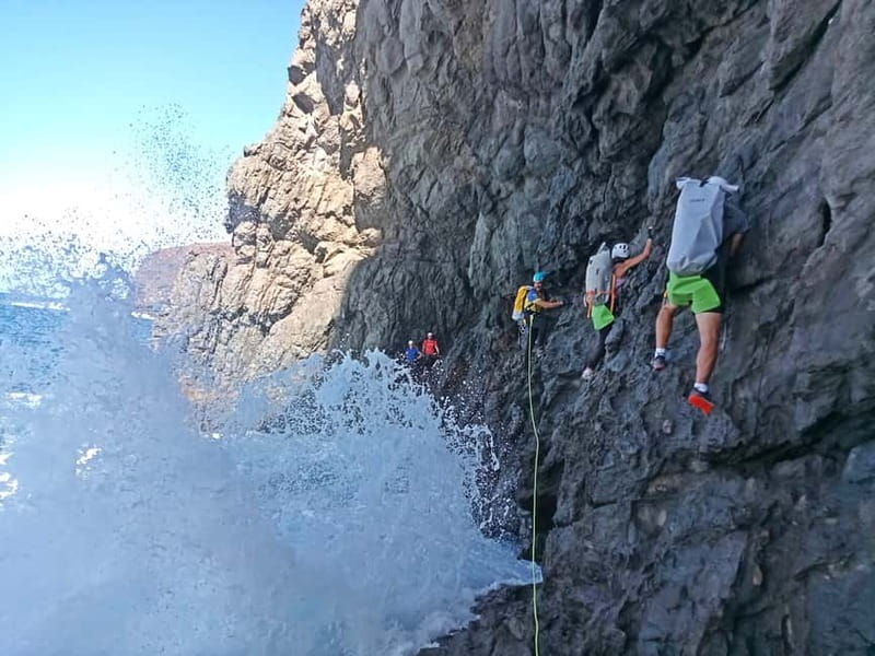 Agaete: Gran Canaria Coasteering. Marine Ferrata and Zipline - Sea-level climbing and the chain pass: where the ocean becomes part of the route