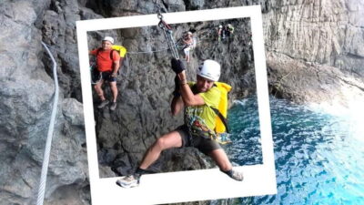 Agaete: Gran Canaria Coasteering. Marine Ferrata and Zipline - Stop by stop in plain language: the cliff hike, aboriginal cave, and first abseil