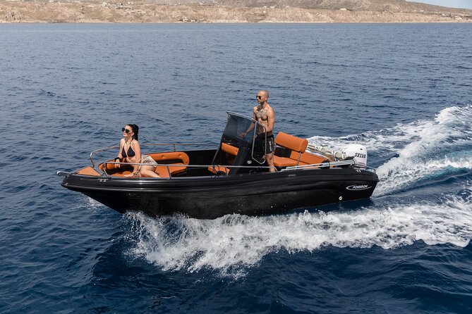 Boat Rental in Santorini License Free - Onboard comfort: shade, shower, and your own pace