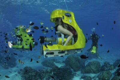 Bora Bora Underwater Scooter - Getting there: hotel pickup, boat ride, and the floating platform