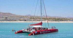 Caleta de Fuste: Catamaran Sailing Experience - The Obycat catamaran: space, shade, and getting your bearings