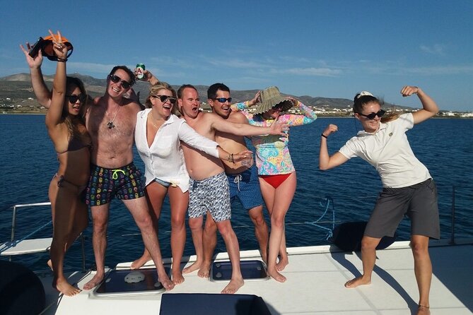 Catamaran Semi Cruise Paros Antiparos includes Food and Drinks - A 9-hour Paros to Antiparos catamaran day with built-in swim breaks