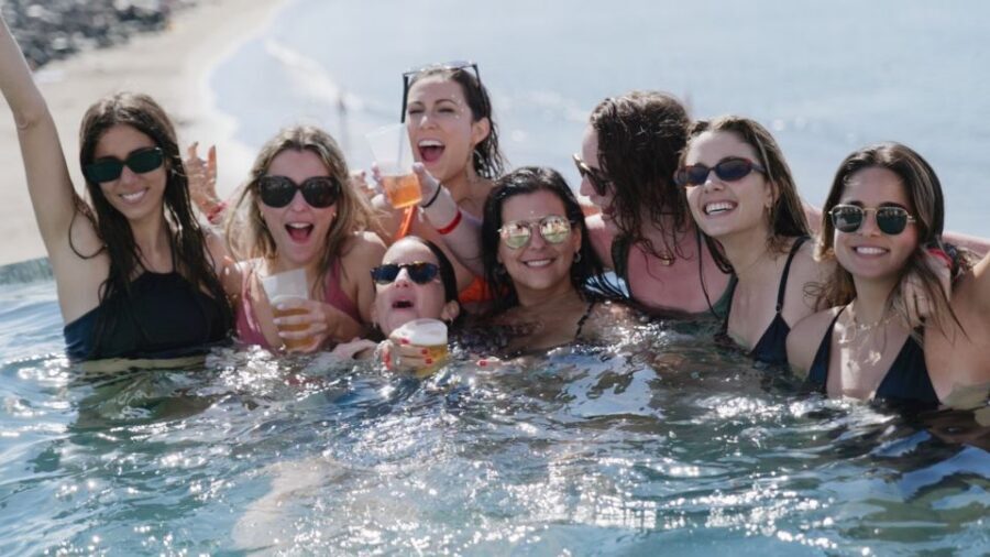 Costa Adeje: Tenerife Monkey Beach Club Utopia Pool Party - What the live show feels like: DJs, MCs, sax, dancers, and singers