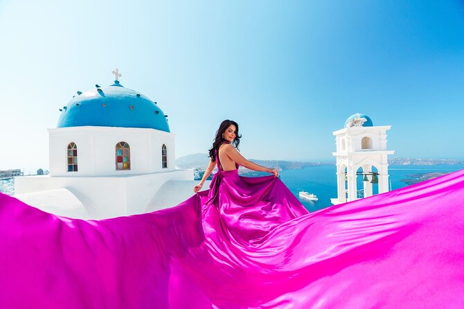 Exclusive Santorini Flying Dress Photoshoot with Pickup - What Photos You Get Back (and How Fast)