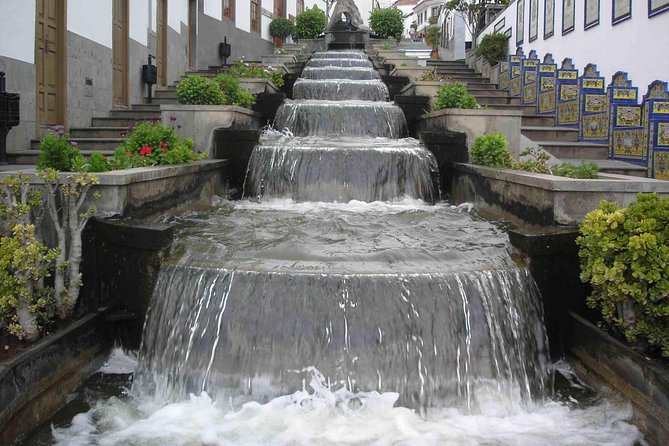 Firgas, Tejeda, Guayadeque - VIP Tour Gran Canaria - Stop 2: Firgas—fountain-waterfall, church, and tiled benches