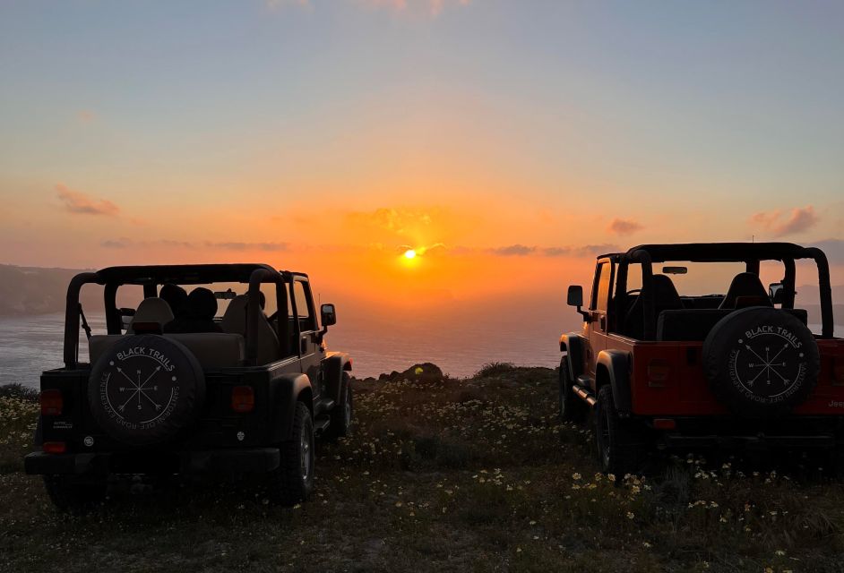 From Fira: Santorini Wrangler Jeep Convoy Tour & Villages - Kaminia to Akrotiri: when the caldera finally opens up