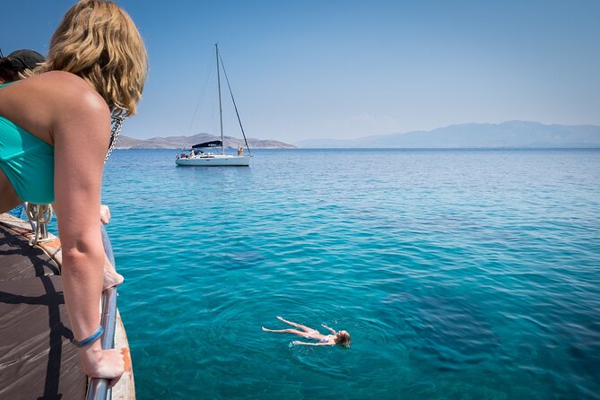 Full Day Boat Cruise to 3 Islands with optional pickup - Plati: The Short Jump-In Swim Stop With Sandy Water