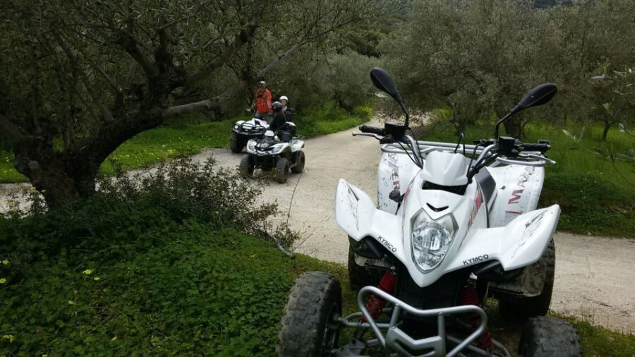 Hersonissos: ATV Quad Bike Safari in the Mountains of Crete - Lasithi plateau routes, riverbeds, and rural details near Potamies