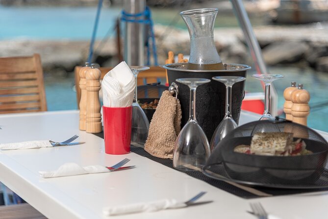 Hersonissos: Luxury Sunset Catamaran Cruise Sushi & Open Bar - Snorkeling, SUP, and fishing gear: included fun without the rental hassle