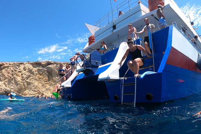 Ibiza: Es Vedrà Catamaran Cruise – Morning or Sunset - The return swim: Cala Bassa or Cala Conta, chosen by weather
