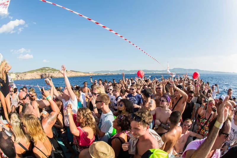 Ibiza: Sunset Boat Party Cruise with DJs with 2 Clubs - DJ energy, Funktion One sound, and the reality of dancing on a catamaran