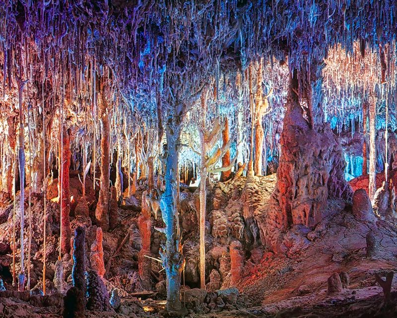 Mallorca: Dinosaurland and Caves of Hams Combined Ticket - Blue Cave History Film and Genesis timelapse projected on rock