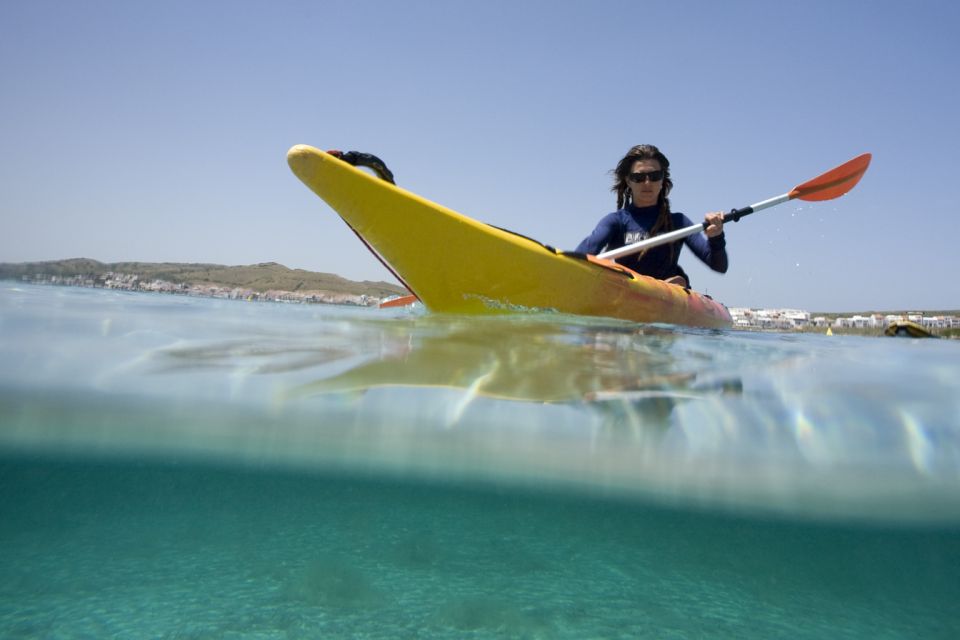 Menorca: Kayak and Marine Reserve Snorkeling Adventure - s’Arenelet beach time: quiet sun, cold drink, and shore swimming