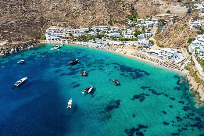 Mykonos Small Group Tour for Cruise Passengers — Port Pickup - Kalafati and Elia Beaches: two shots of sea, with time to actually relax