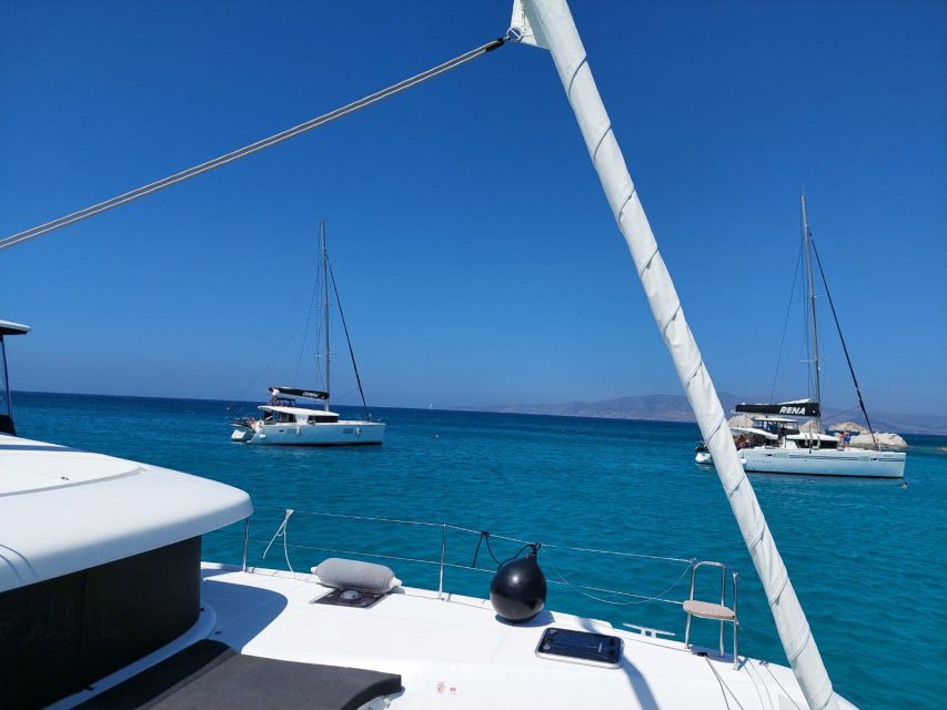 Naxos: Catamaran Cruise with Swim Stops, Food, and Drinks - The catamaran setup: Danae, Rena, Anassa, and Steve π