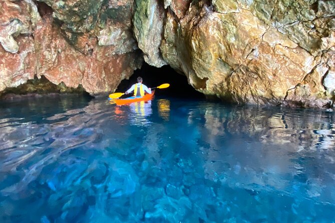 Naxos: Rhina Cave Sea Kayaking Tour - Rhina Cave snorkeling: those mini stalactites and cave lighting