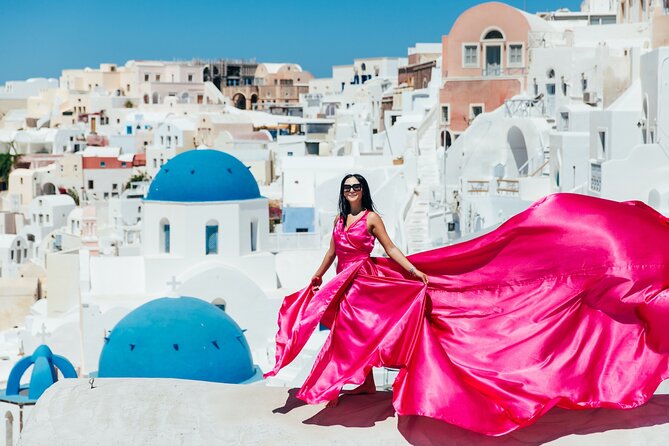 Photoshoot in Flying Dresses in Santorini - Stop 2: Imerovigli for softer light and variety