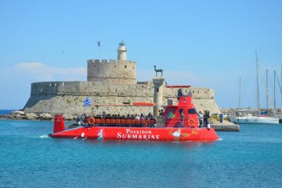 Poseidon Submarine At Mandraki Harbor - Stop 1: boarding the Poseidon Submarine and settling in