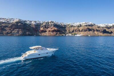 Private all included yacht Tour in Santorini - Stop 1: Red Beach swim stop with quick sea access