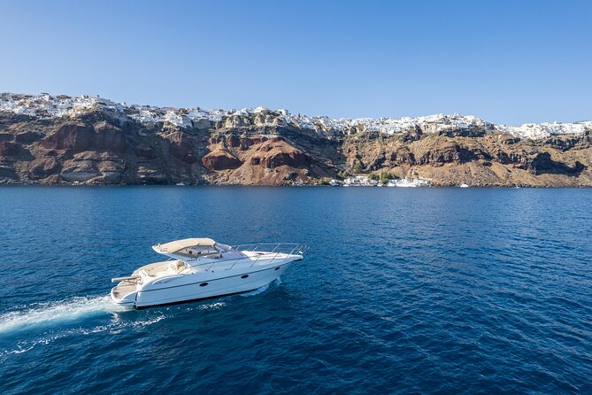 Private all included yacht Tour in Santorini - Stop 1: Red Beach swim stop with quick sea access