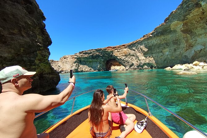 Private Boat Tour at Comino's Blue Lagoon and Crystal Lagoon - High cliffs, cave passages, and the optional P31 shipwreck