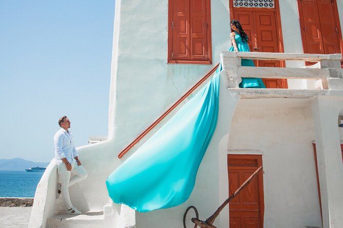Private Flying Dress Photoshoot in Mikonos - Stop 3: a bougainvillea street for color that photographs instantly