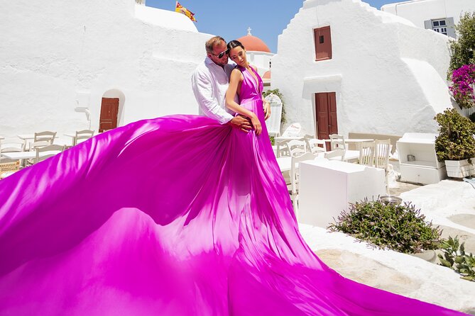 Private Flying Dress Photoshoot in Mikonos - Stop 4: a traditional Mykonos town view to close the story