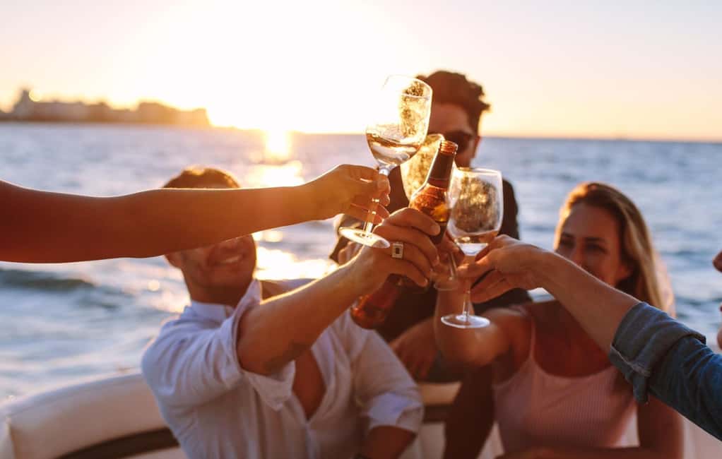 Rhodes: Sunset Cruise w/ Gourmet Buffet, Drinks & Live Music - Kalithea Bay swim stop: your real break from the itinerary