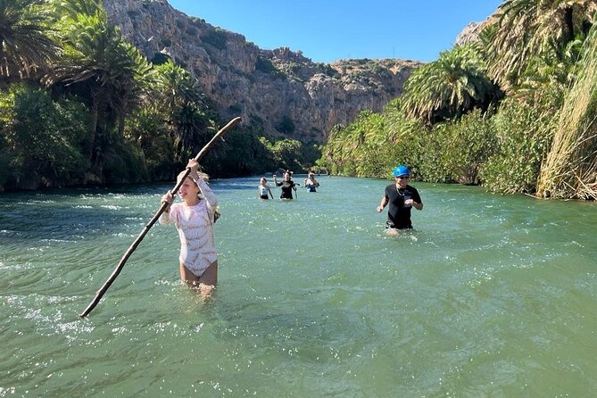 River Trekking at Kourtaliotiko Gorge Waterfalls to Preveli Beach - Stop 1: Kourtaliotiko Gorge waterfall swim and the first real challenge