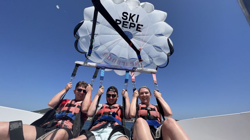 Santa Eulària des Riu: Parasailing Boat Cruise with Drinks - North Ibiza from overhead: Cala Mastella, Boix, Leña, Nova, and Tagomago