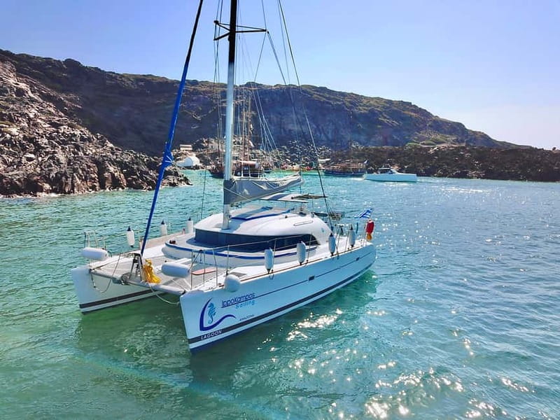 Santorini: Catamaran Cruise with Food and Drinks - Mesa Pigádia: The Long Meal Break, Snorkeling, and Included Drinks