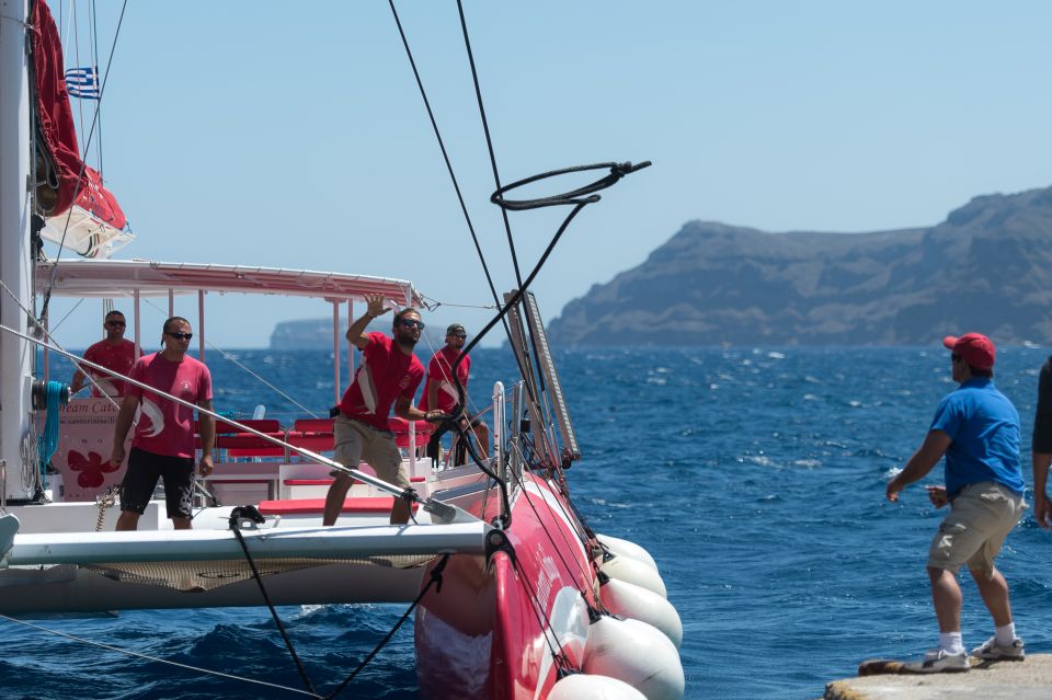Santorini: Dream Catcher 5-hour Sailing Trip in the Caldera - The Sailing Moment: When the Crew Puts the Boat in Motion