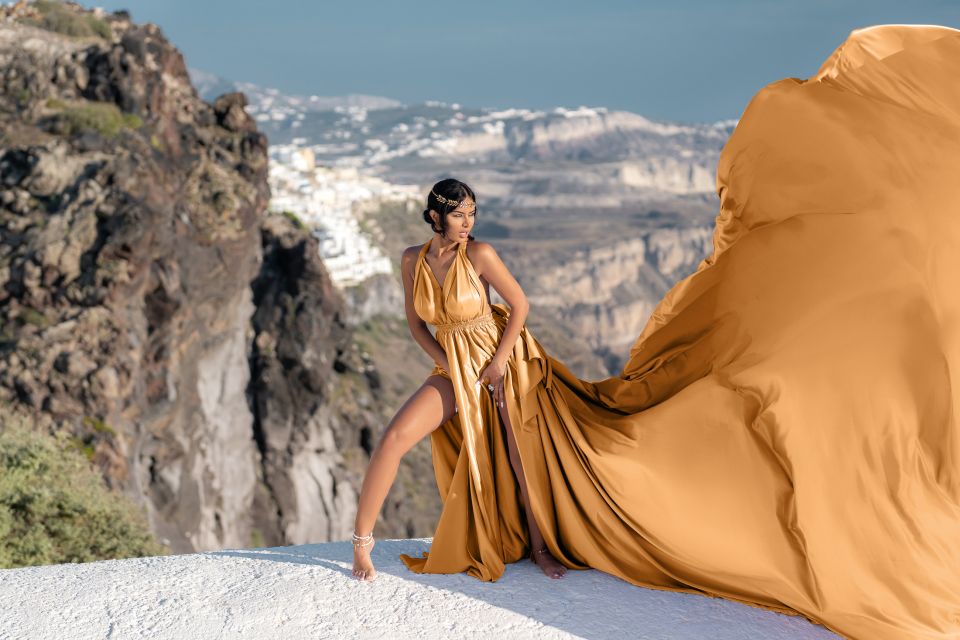 Santorini Flying Dress Photoshoot - Imerovigli views when your package includes them