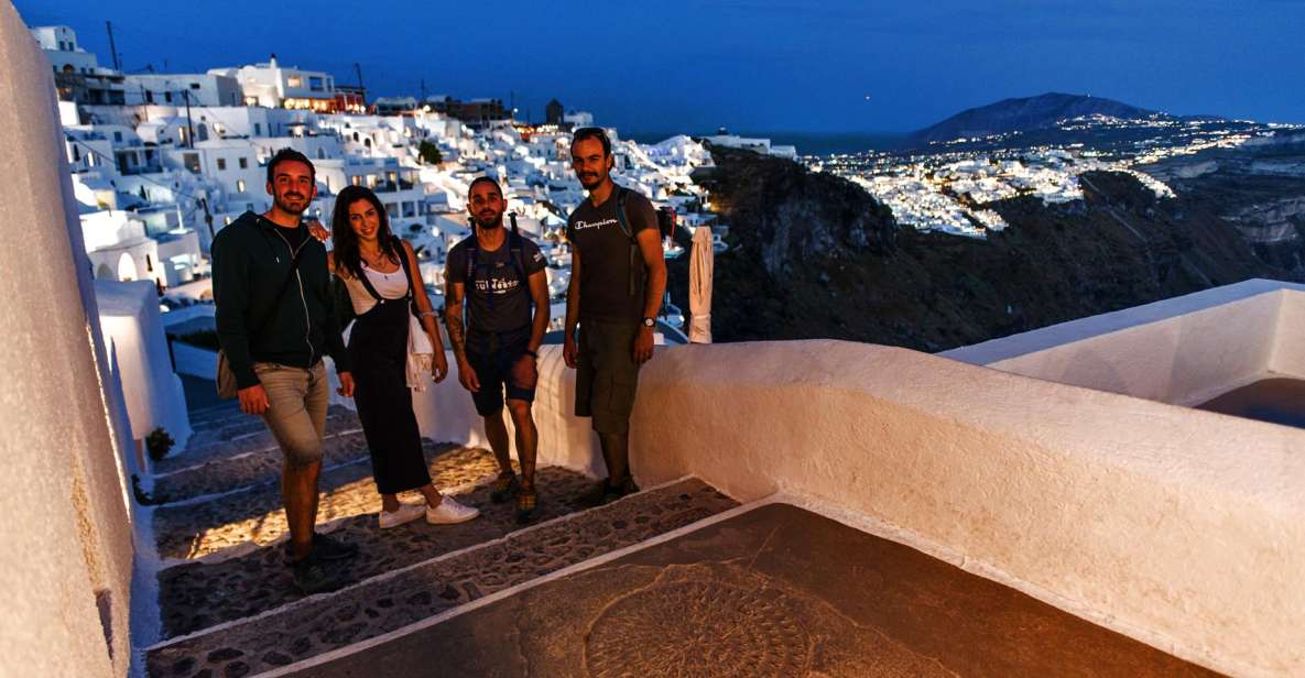 Santorini: Night Hike, Wine Tasting, and Greek Dinner - Sunset first, then caldera and volcano views while the island lights up