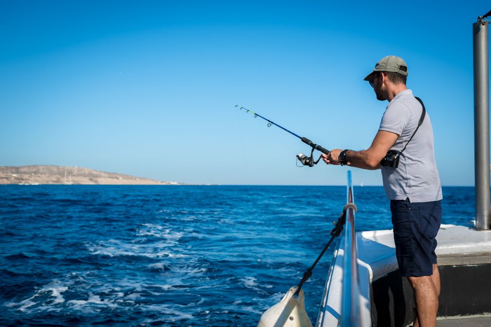 Santorini Sunset Fishing Trip with Dinner and Drinks - Anchor Time: Swim and Snorkel in the Aegean