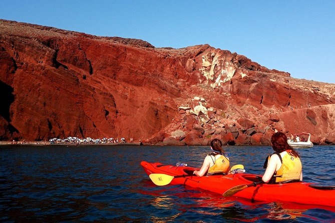 Santorini: Sunset Sea Kayak with Light Dinner with Pick-up Option - Red Beach and Kambia Beach: Volcanic Color Meets Sunset Timing