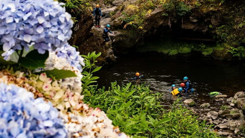 Sao Miguel: Ribeira dos Caldeiroes Canyoning Experience - The slide and jump section around 5 meters