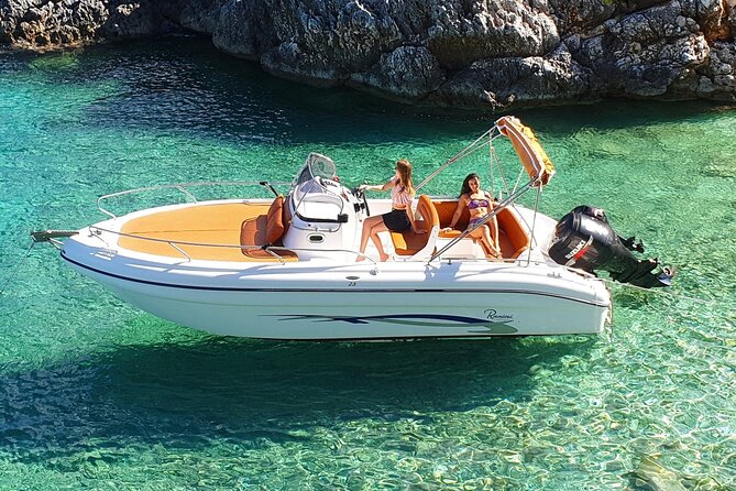 Shipwreck and Blue Caves- 8m Private Boat Tour (up to 11pax) - First stop: Xygia Beach sulphur waters (optional swim break)
