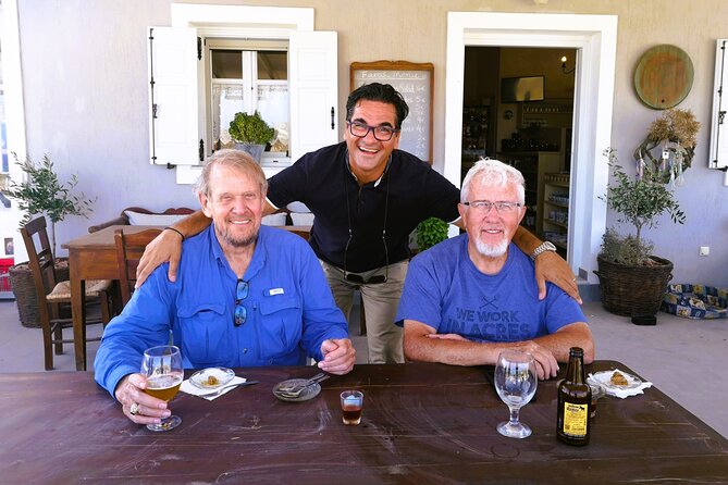 Smooth and Fun Taste of Santorini Private Tour - Monolithos Beach: black sand, breezes, and a three-generation meal