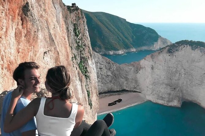Zakynthos Small Group Tour Shipwreck bay Blue Caves by Land & Sea - Navagio Panagioti: turquoise water, white rock, and a ship story